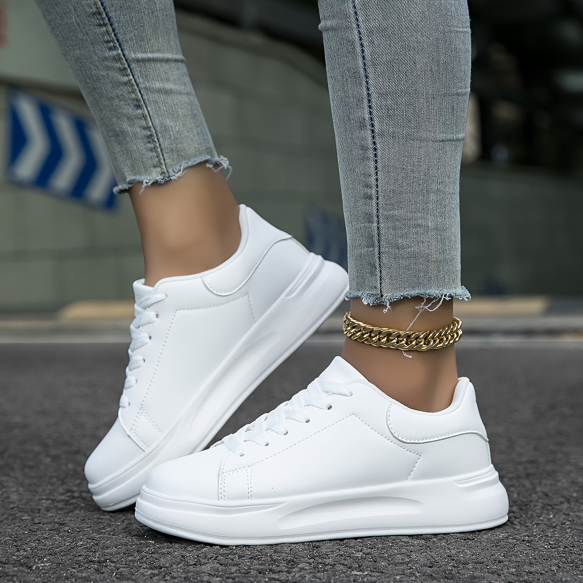 Weiße Damen PU Ledersneaker