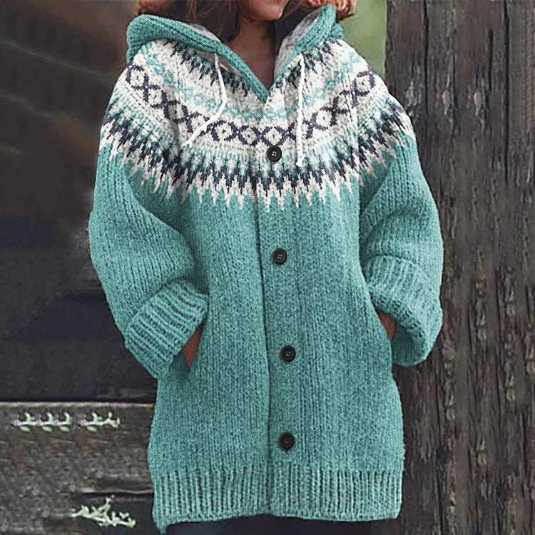 Übergroße Vintage Strickjacke mit Kapuze