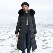 Luxus Lange Winterjacke mit Fellkapuze