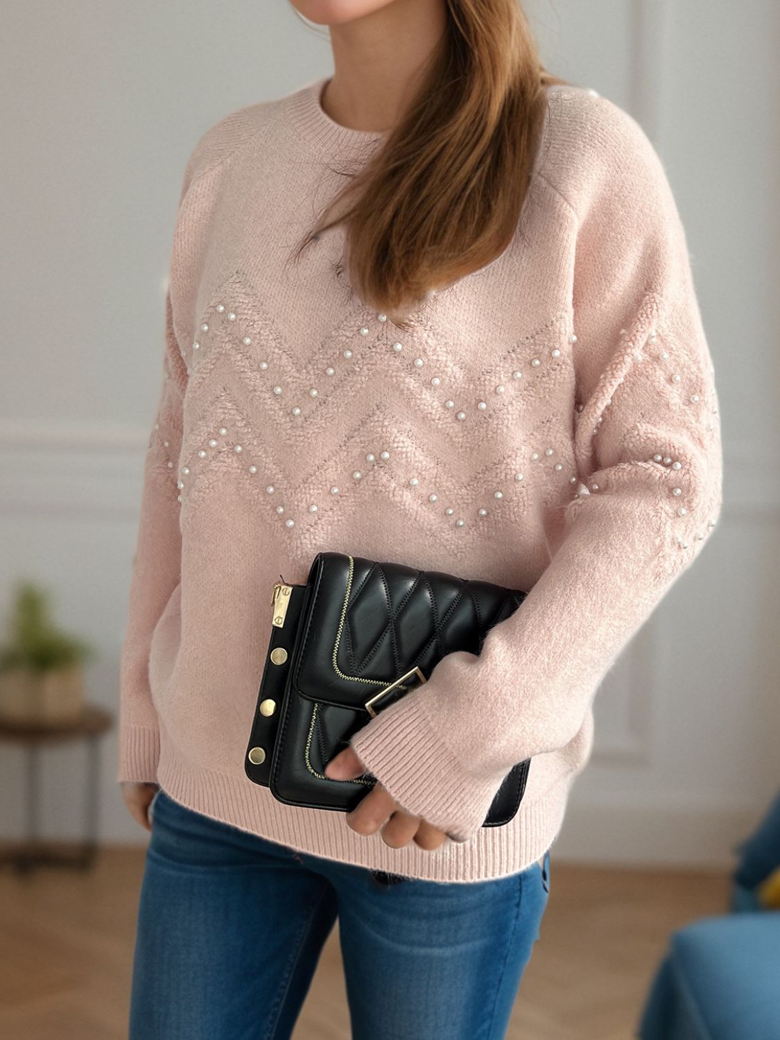 Eleganter Pullover mit Perlendetails