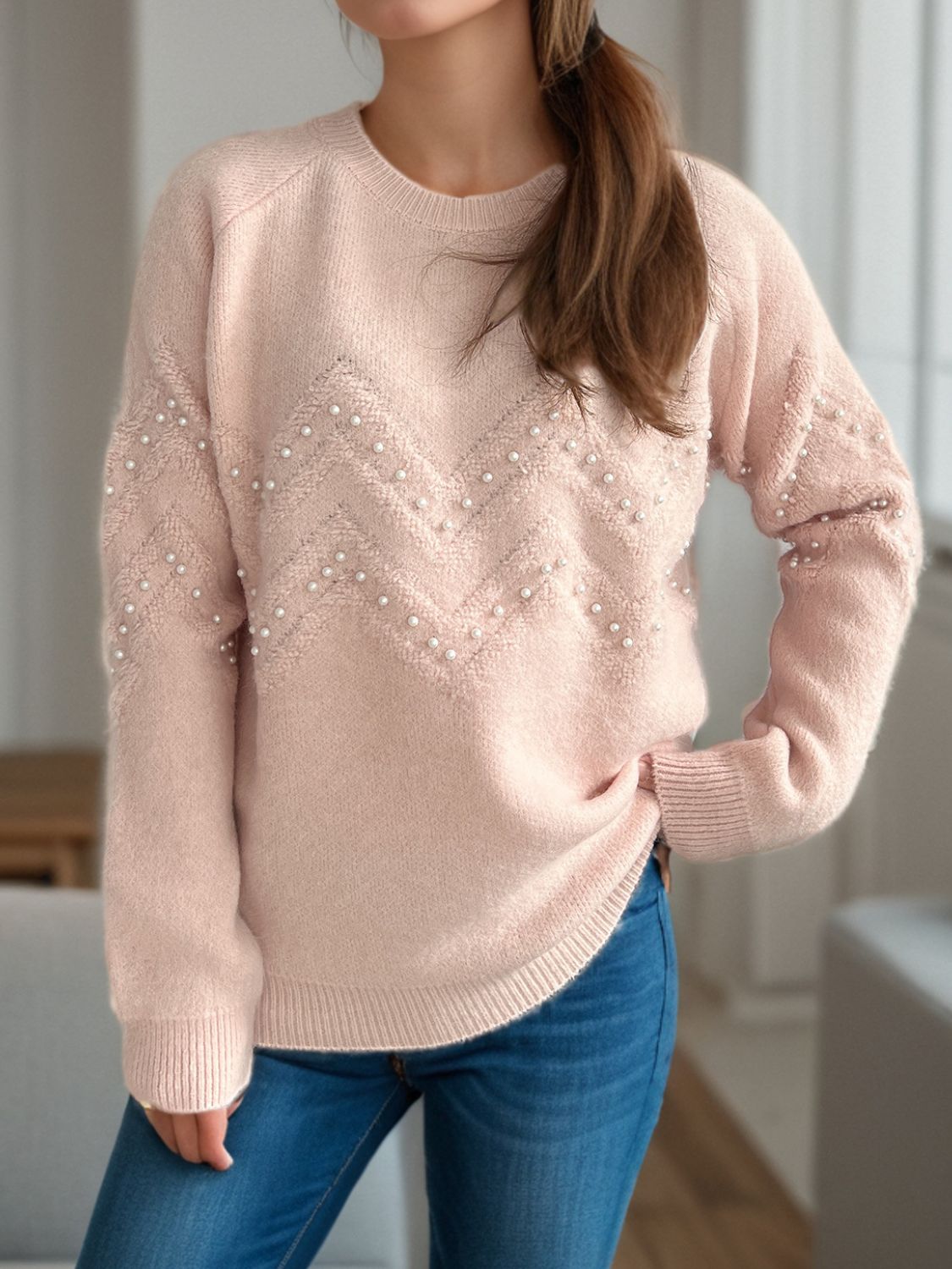 Eleganter Pullover mit Perlendetails