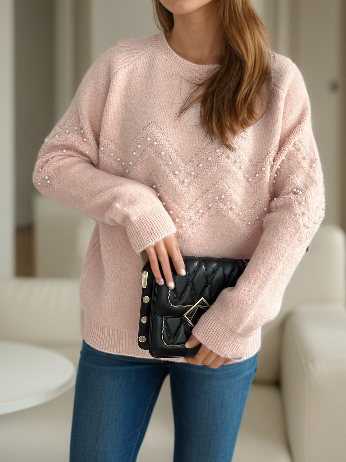 Eleganter Pullover mit Perlendetails