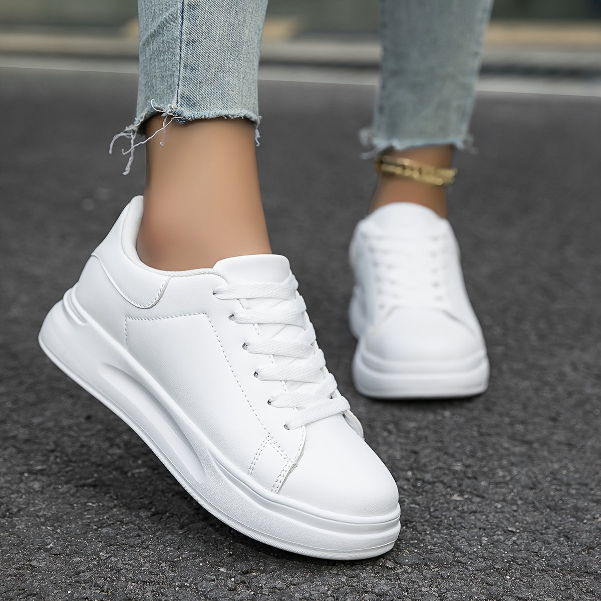 Weiße Damen PU Ledersneaker