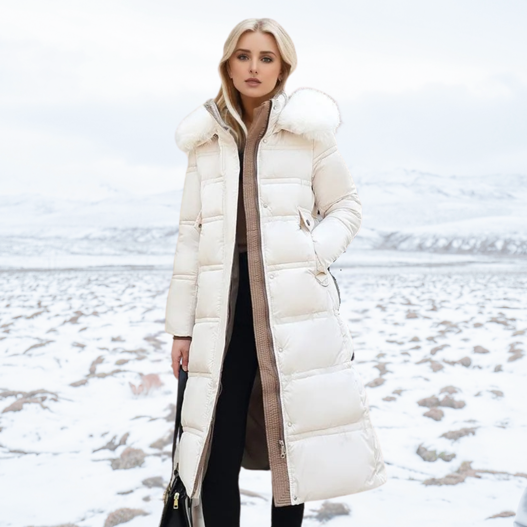 Sophia Luxuriöse Lange Winterjacke mit Kapuze