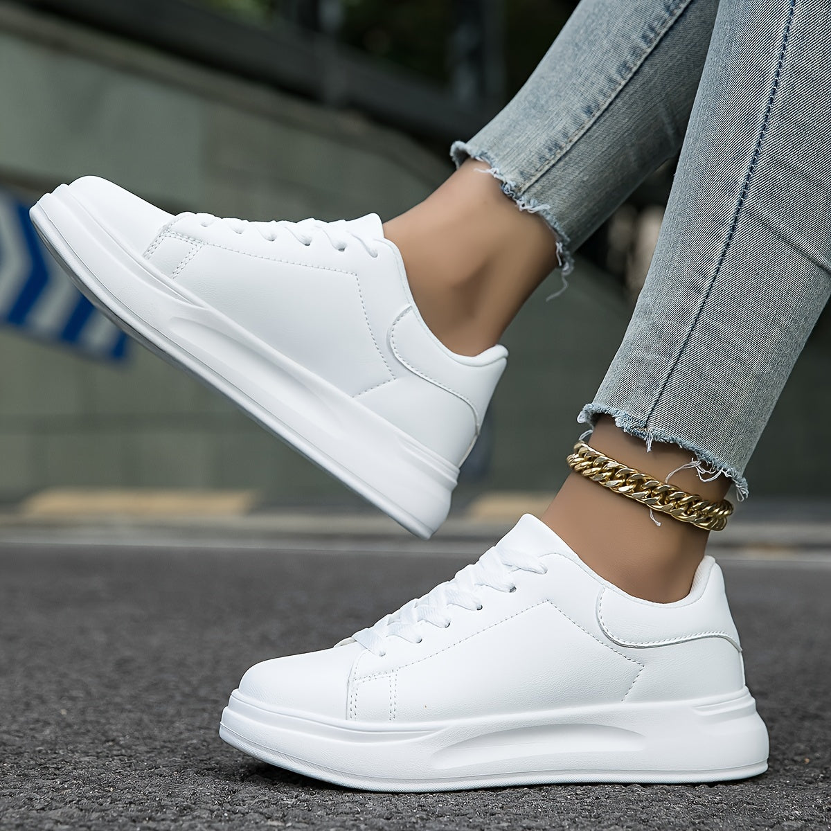 Weiße Damen PU Ledersneaker