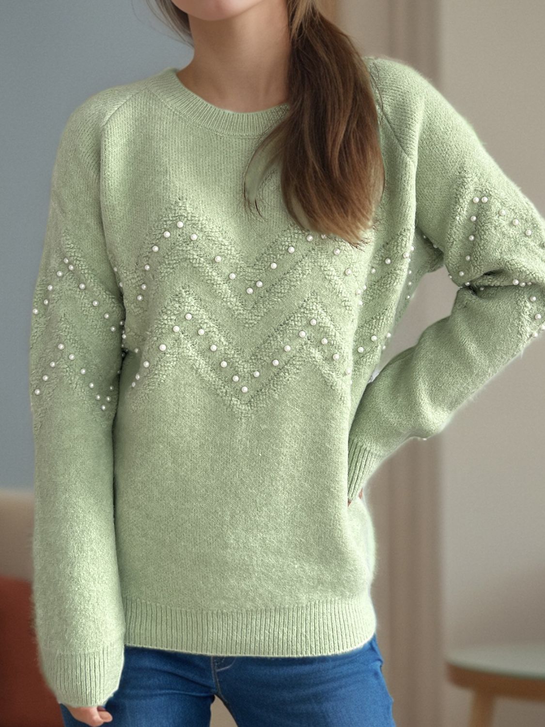 Eleganter Pullover mit Perlendetails