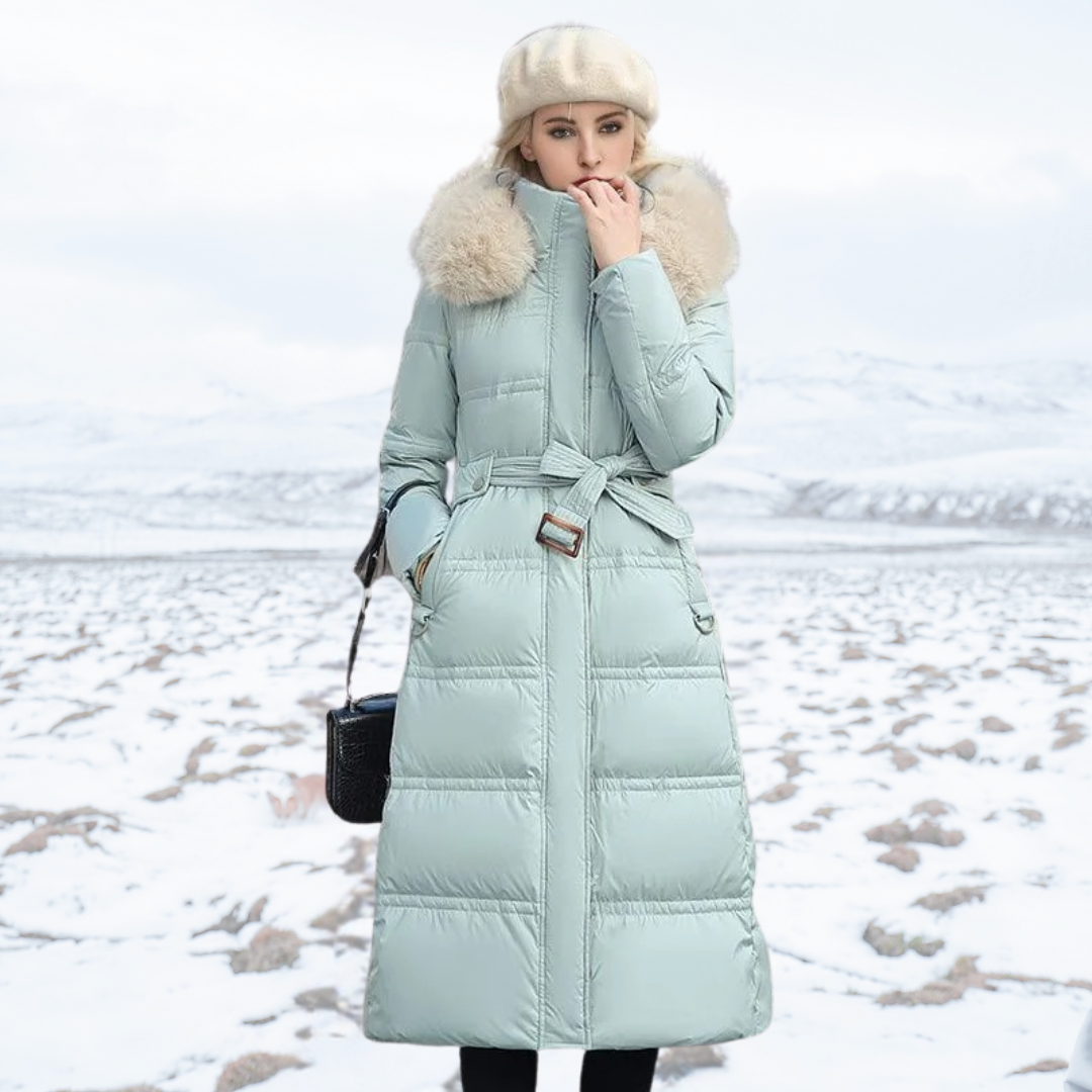 Sophia Luxuriöse Lange Winterjacke mit Kapuze