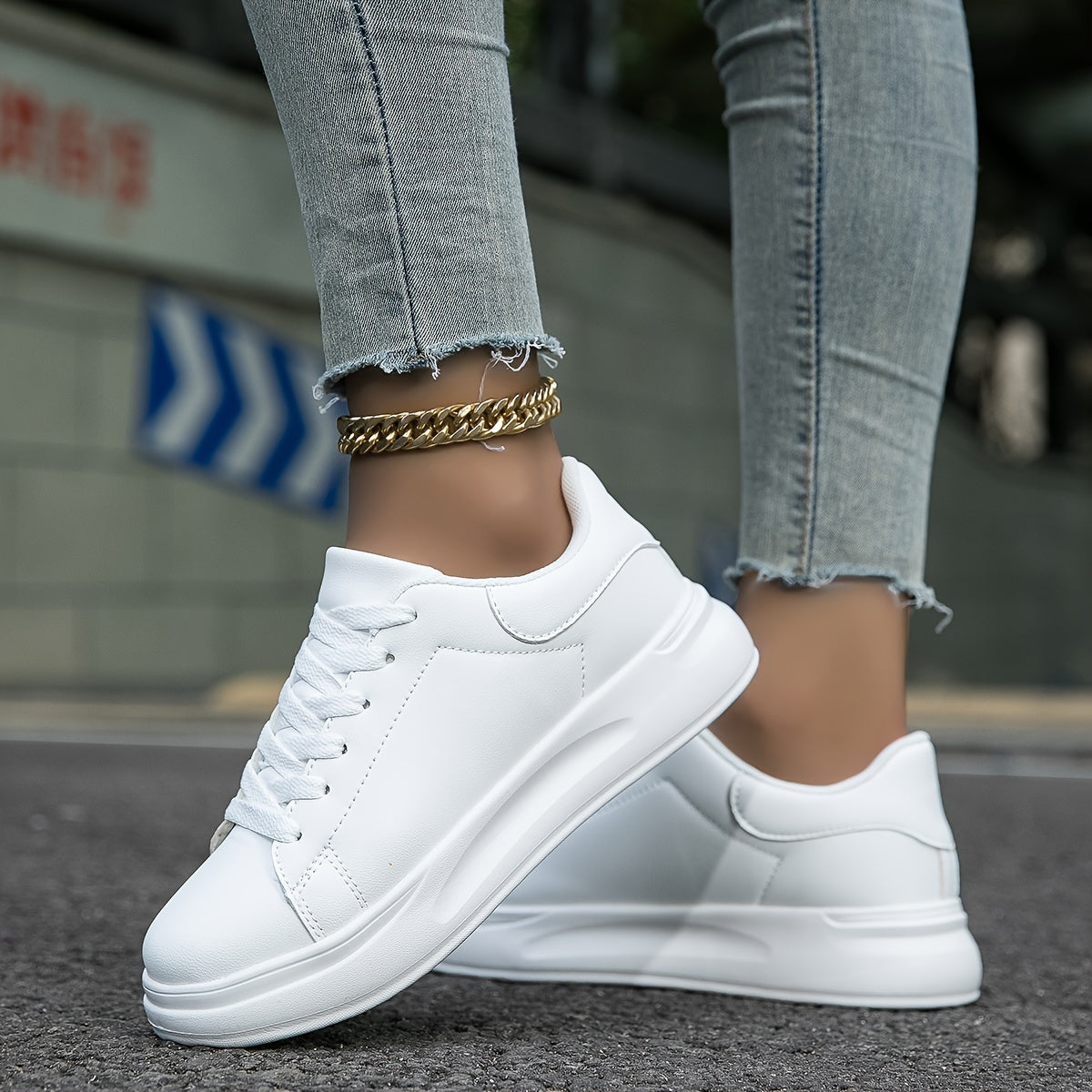 Weiße Damen PU Ledersneaker