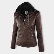 Wetterfester Damen Lederjacke mit Kapuze