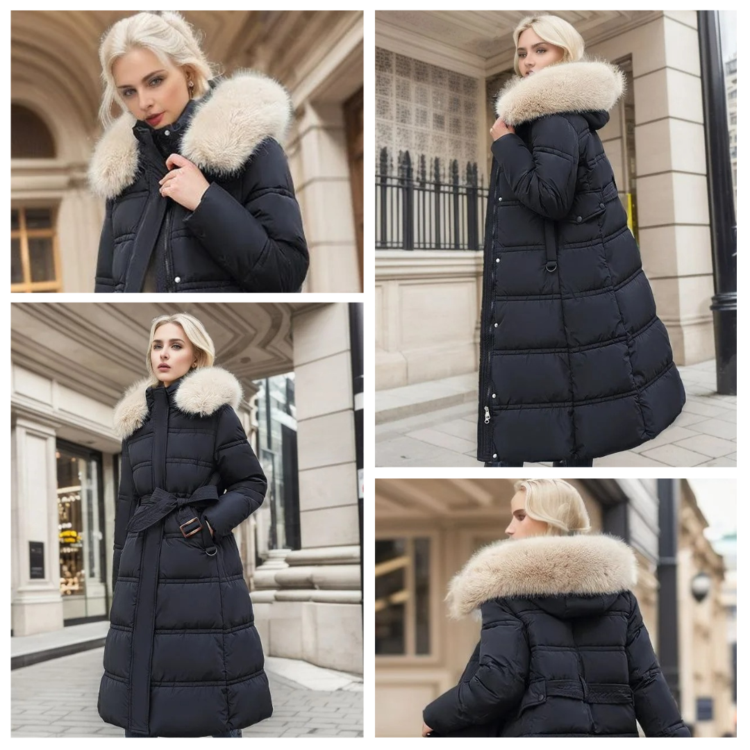 Sophia Luxuriöse Lange Winterjacke mit Kapuze