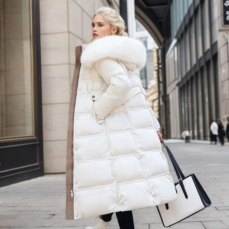 Sophia Luxuriöse Lange Winterjacke mit Kapuze