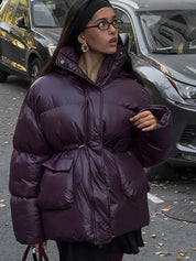 Burgunderrote Puffer Winterjacke