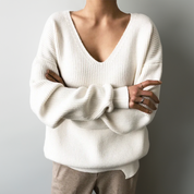 Chunky V-Ausschnitt Strickpullover