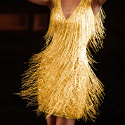 Fringe Quaste Partykleid, ärmellos, V-Ausschnitt