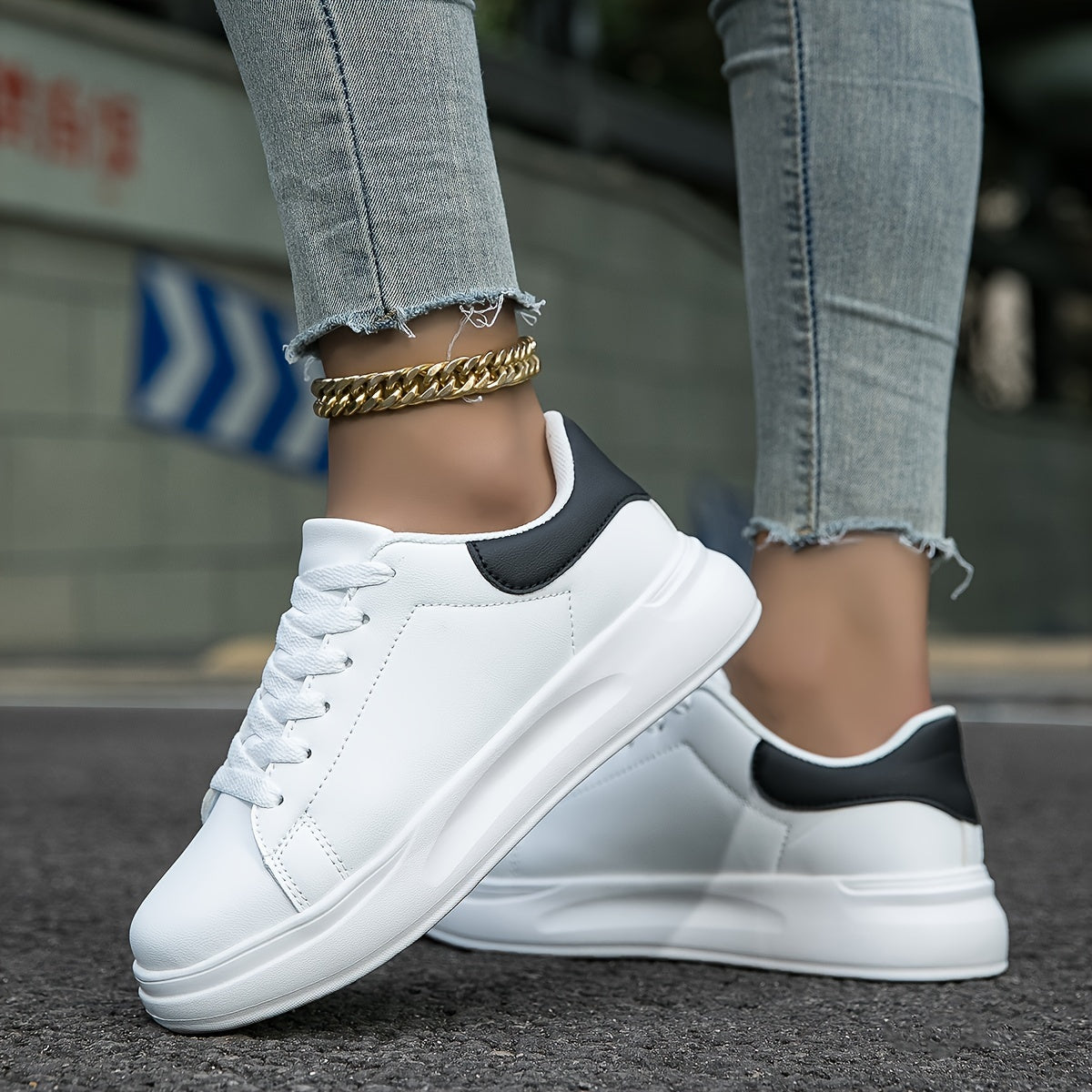 Weiße Damen PU Ledersneaker