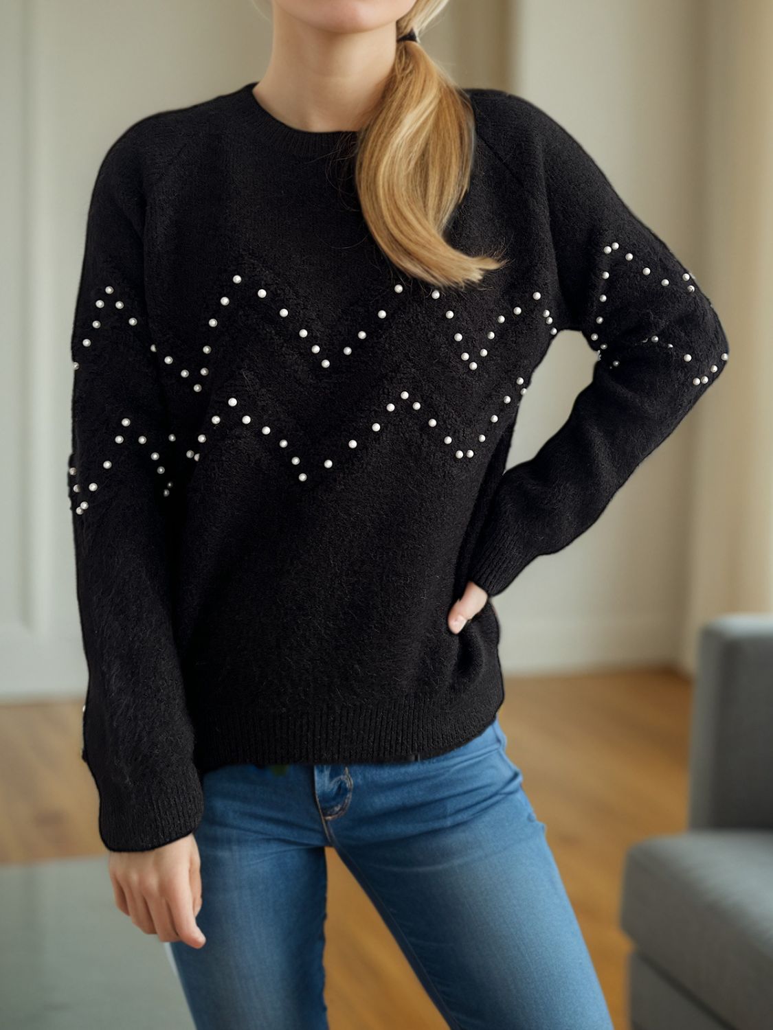 Eleganter Pullover mit Perlendetails